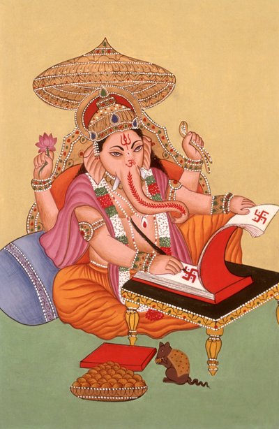 Miniaturní malba Bůh Ganesh Ganpati s hlavou slona, Indie od School Indian