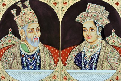 Miniatura Bhadur Shah Zafer s Jeenat Mahal Indie Asie od School Indian
