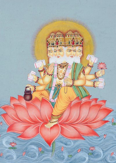 Miniaturní malba boha Brahmy od School Indian