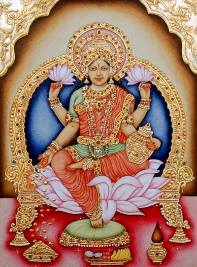 Miniaturní malba bohyně Laxmi, Indie od School Indian