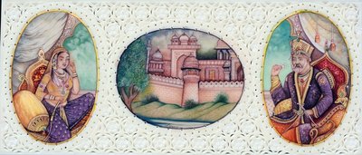 Miniatura mughalského císaře Bahádúra Šáha Zafara s manželkou Zínat Mahal od School Indian