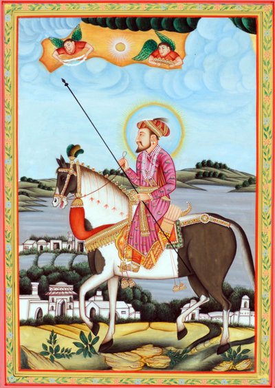 Miniatura mughalského císaře Šáhdžahána sedícího na koni od School Indian