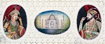 Miniatura mughulského císaře Šáhdžahána s manželkou Mumtaj Mahal od School Indian
