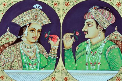 Miniaturní malba královny Noorjahan s Jahangirem Indie Asie od School Indian