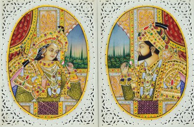 Miniatura Šáhdžahána s manželkou Mumtaj Mahal Indie Asie od School Indian
