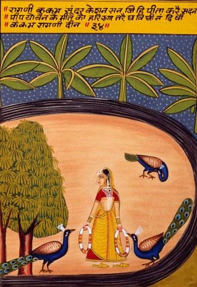 Miniaturní malba na papíře, Ragini Kukumb, škola Nathdwara od School Indian