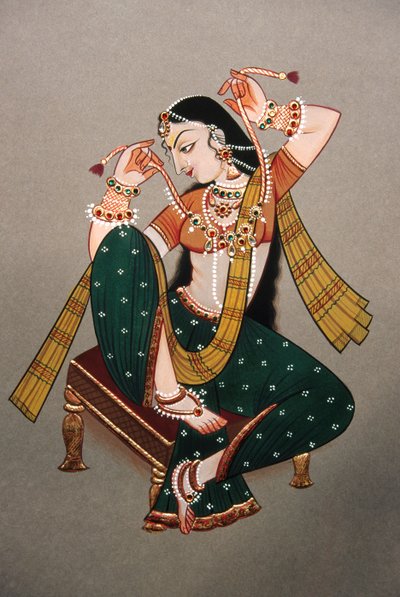 Miniaturní malba na papíře Rajasthani Lady od School Indian