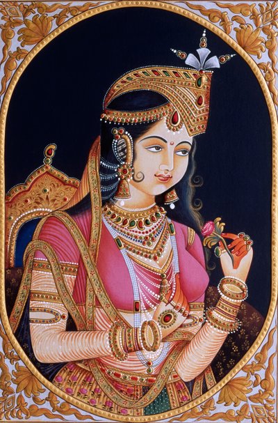 Miniaturní malba na papíře princezny Mumtáz Mahal, manželky mughalského císaře Šáhdžahána od School Indian