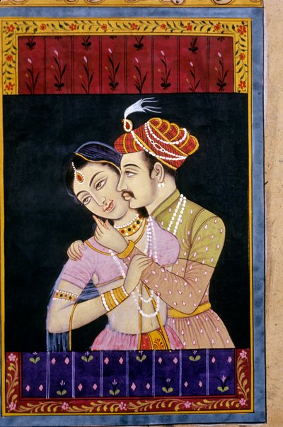 Mughalská miniatura, milostná scéna od School Indian