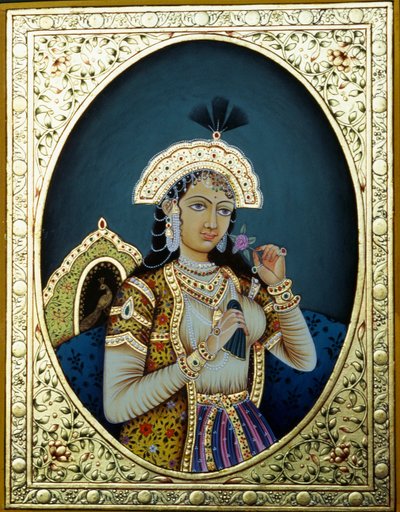 Mughalská princezna Mumtaz Mahal Miniaturní malba na papíře od School Indian