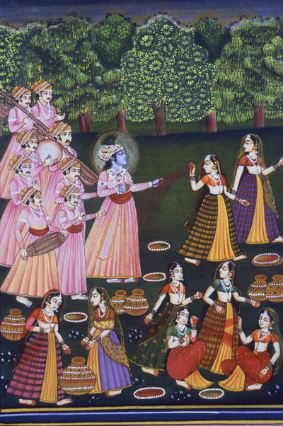 Obrázek Krišna hraje Holi s Gopies (Nalkdwral Pichwai Chool), Indie od School Indian