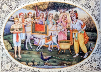 Miniaturní obrazy Rádhy Krišny od School Indian