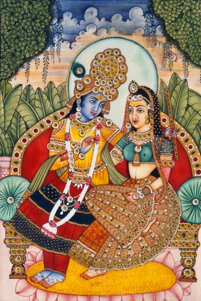 Rádha Krišna miniatura malba na slonovině od School Indian