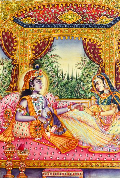 Rádha Krišna miniatura malba na slonovině od School Indian