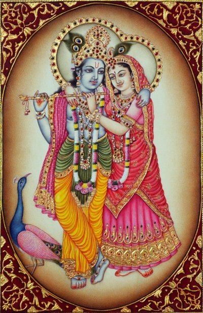 Rádha Krišna miniatura malba na slonovině od School Indian