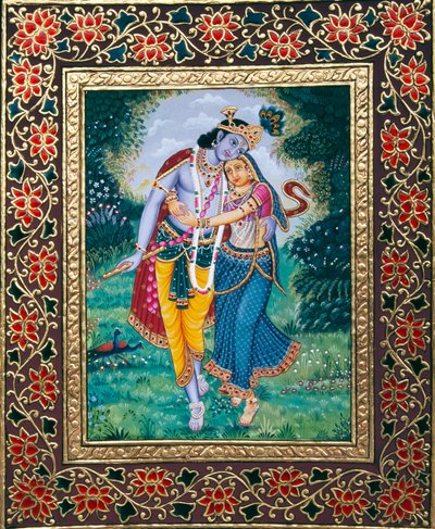 Rádha Krišna miniatura malba na papíře od School Indian