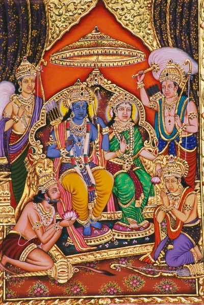 Ram Darbar Miniaturní malba na papíře s reliéfem od School Indian