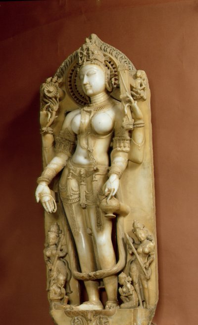 Sarasvati, bohyně učení, Pallu, Rádžasthán, dynastie Chauhan (mramor) od School Indian