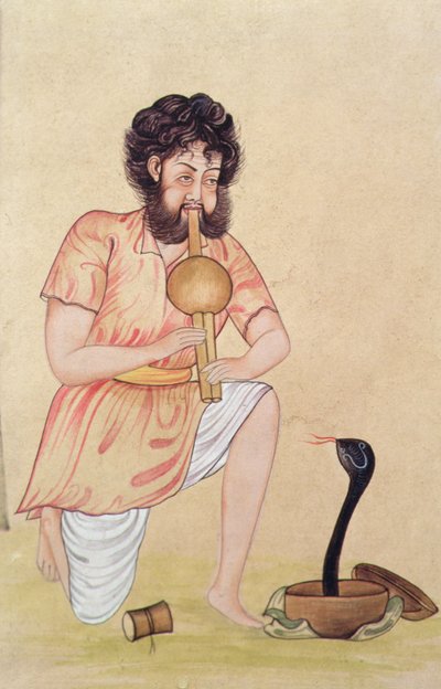 Zaklínač hadů (kvaš a akvarel na papíře) od School Indian