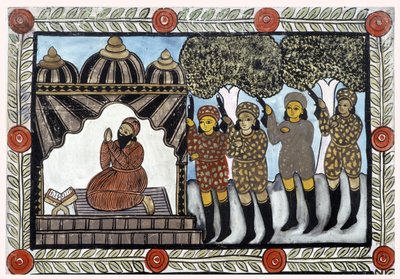 Příběh o útocích z 11. září 2001 vyprávěný obchodníky Baul z Bengálska. Obraz, série, číslo 1/9, Bengálsko. od School Indian