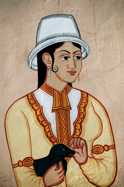 Nástěnná malba britské dámy se štěnětem, Džajpur, Rádžasthán, Indie od School Indian