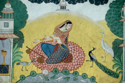 Žena s Rudra Veena Miniatura malby, Indie od School Indian