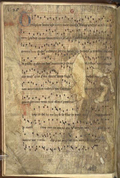 Přidat MS 24198 f.1v List se zpěvníkem, misál podle pravidelného užívání augustiniánských kanovníků se zvláštními vložkami pro kostel sv. Tomáše Mučedníka v Dublinu (pergamen) od School Irish