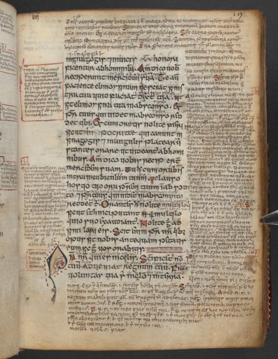 Harley 1802, f.19r, zdobená iniciála 