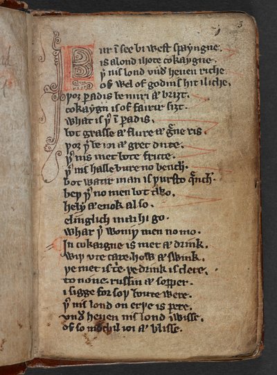 Harley MS 913, f.3r z Kildare Poems nebo Kildare Lyrics (pergamen) od School Irish