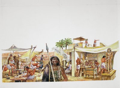 Starověké Théby - rekonstrukce čtvrti Deir el-Medina (barevné lito) od School Italian