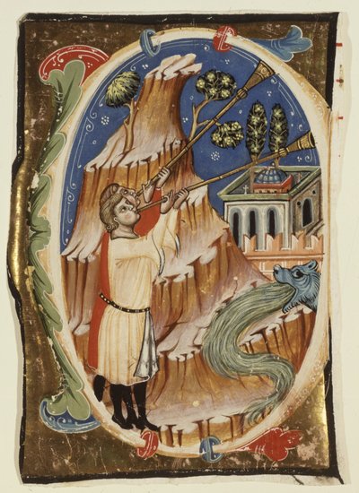 Apokalyptická scéna, konec 13. - začátek 14. století (tempera a plátkové zlato na pergamenu) od School Italian