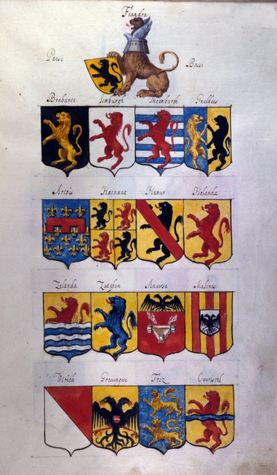 Blazon z Nizozemska (Holandsko, Flandry, Hainaut) s draky, Archivio di Stato z Milána od School Italian