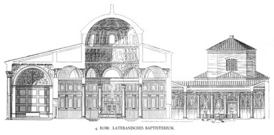 Plány lateránské baptisterie (litho) od School Italian