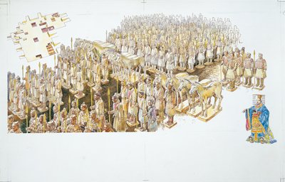 Terakotová armáda v hrobce císaře Qin Shi Huang (barva litho) od School Italian