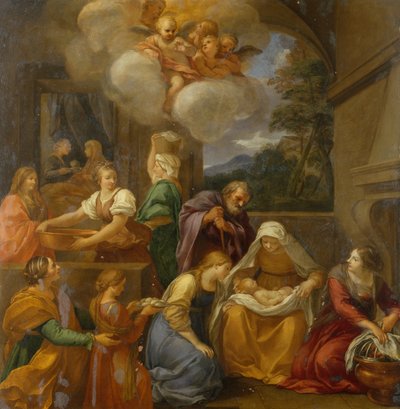 Narození Jana Křtitele (olej na mědi) od School Italian