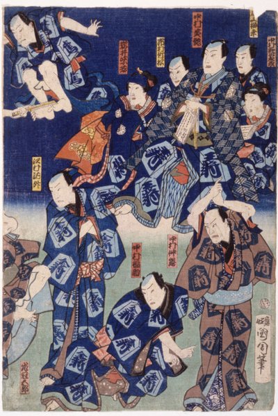 Myriad Of Actors (Triptych) (barevný dřevoryt) od School Japanese