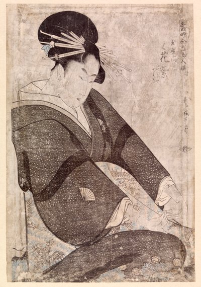 Sedící Japonka (barevný dřevoryt) od School Japanese