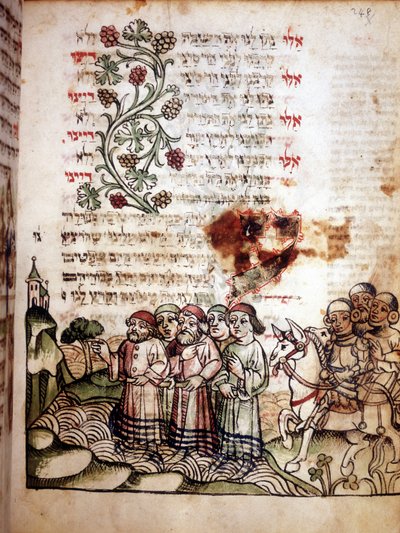 Biblická scéna: Židé překračují Rudé moře. Strana Machazor, kniha modliteb v hebrejštině. rukopis sd. od School Jewish