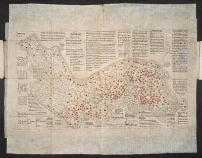 Haejwa chondo - mapa Korejského poloostrova původně vytvořená kolem roku 1820 (barevná rytina) od School Korean