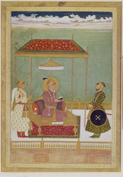Portrét Shaha Aurangzeba s mužem, možná Ashraf Khan, počátek 18. století (neprůhledný akvarel, inkoust a zlato na papíře) od School Mughal