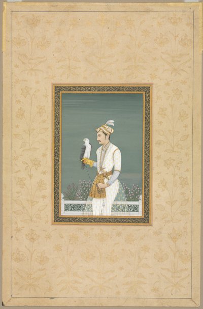Portrét prince s jestřábem od School Mughal