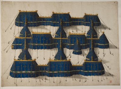 Návrh pro královský pavilon v modré a zlaté barvě, cca 1520 (vellum) od School Netherlandish