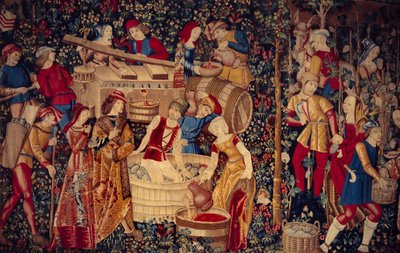 Scéna sklizně Detail vlevo. Tapiserie z Nizozemska od School Netherlandish