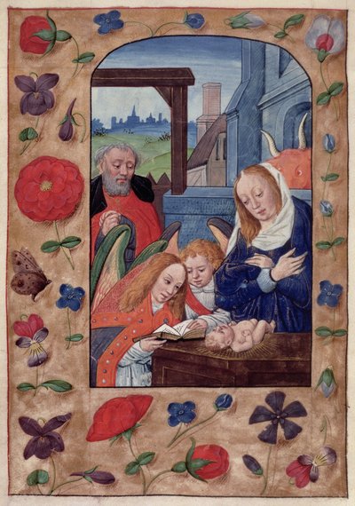 Kings 9 f.93v Narození Páně, z Knihy hodin (vellum) od School Netherlandish