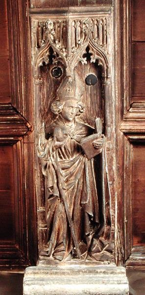 Svatý Ambrož, jeden ze čtyř latinských otců církve (dřevo) od School Netherlandish