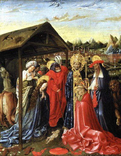 Narození Páně s SS. Sixtus (?) a Jeroným a kardinál (olej na desce) od School Netherlandish