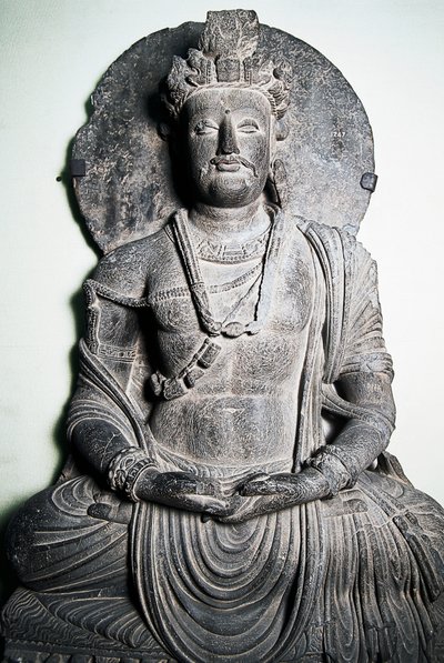 Kamenná socha zobrazující Buddhu, umění Gandhara, Péšávar, Pákistán, od School Pakistani