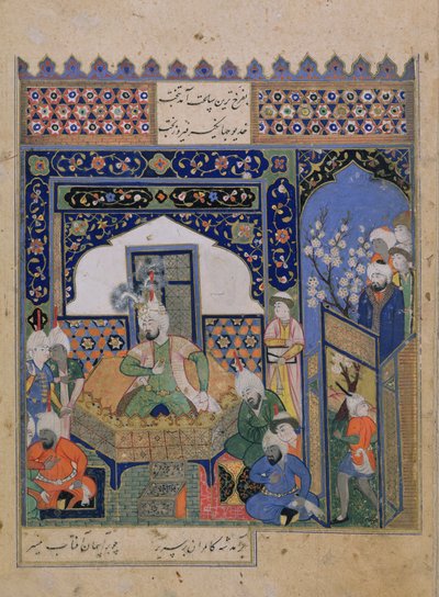 Or.2838 f.20v Timur na trůn v Balchu, perština (vellum) od School Persian