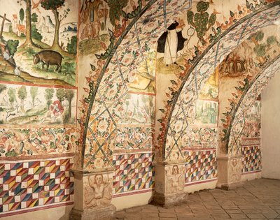 Kaple fresky zobrazující náboženské scény a scény každodenního života (freska) od School Peruvian