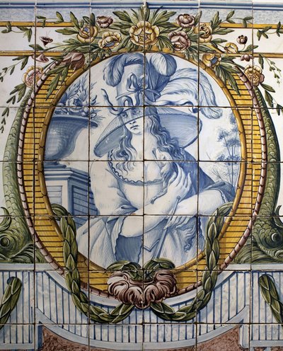 Ornamentální panel s portrétem ženy, Royal factory of Louca, Ratio, fajáns polychromovaný od School Portuguese